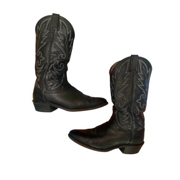 Dan Post Western Cowboy Boots Mens 8.5 Black Leather Embroidered Stitch Rodeo - Picture 7 of 14